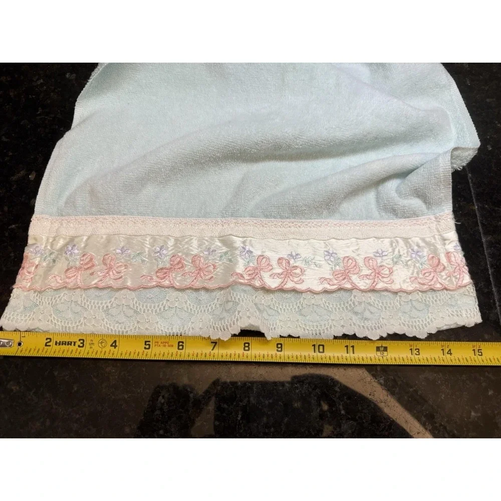 Vintage Jillian‎ Rose Collection Blue Pink Satin Floral USA 2 Hand Towels